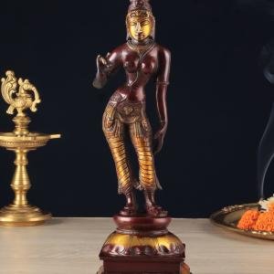 Rare 20" Standing Parvati Brass Statue | Antique Bronze Divine Murti with Sharp Features | Traditional Temple Decor